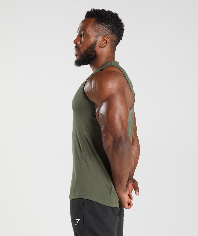 Men's Gymshark React Tank Tops Olive | USA  3041-FYNDR