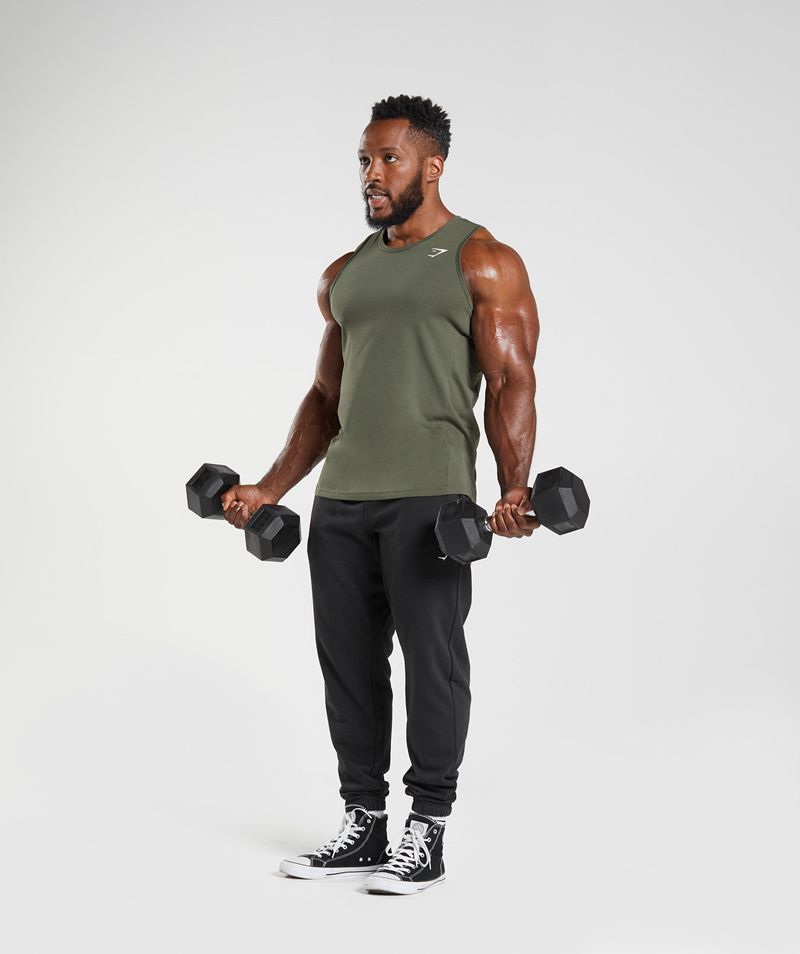 Men's Gymshark React Tank Tops Olive | USA  3041-FYNDR