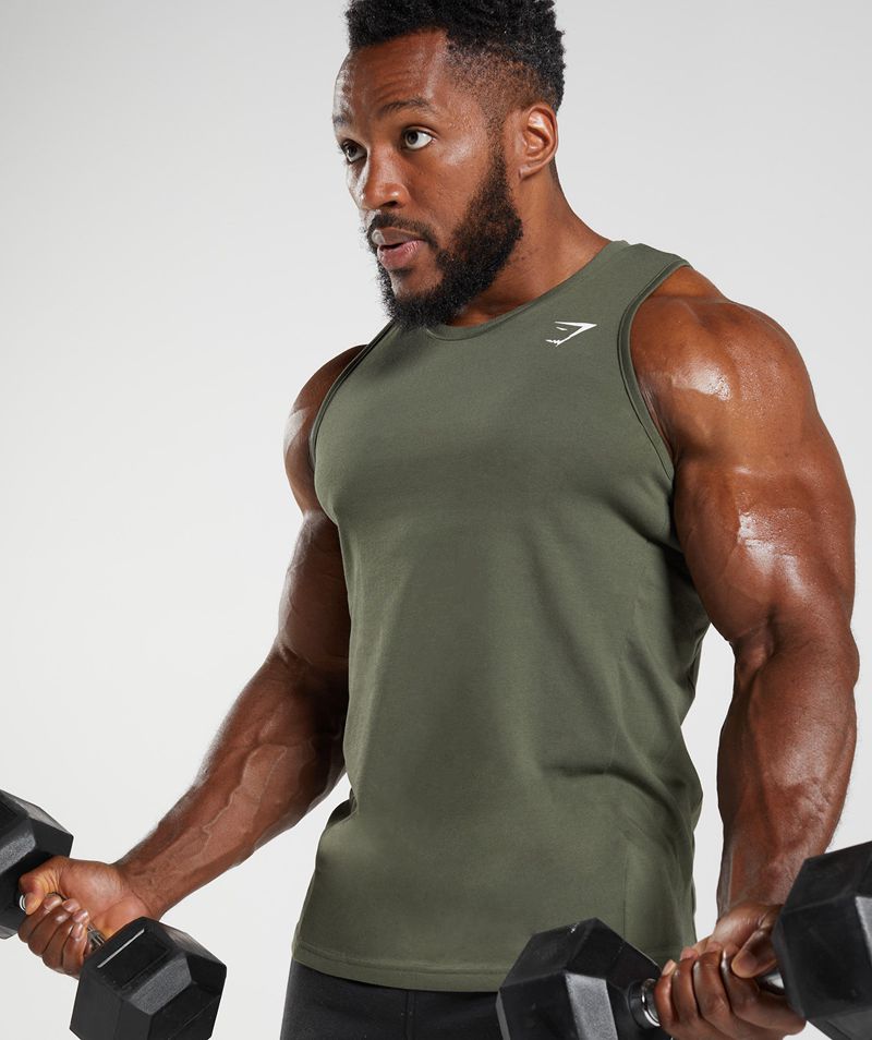 Men's Gymshark React Tank Tops Olive | USA  3041-FYNDR