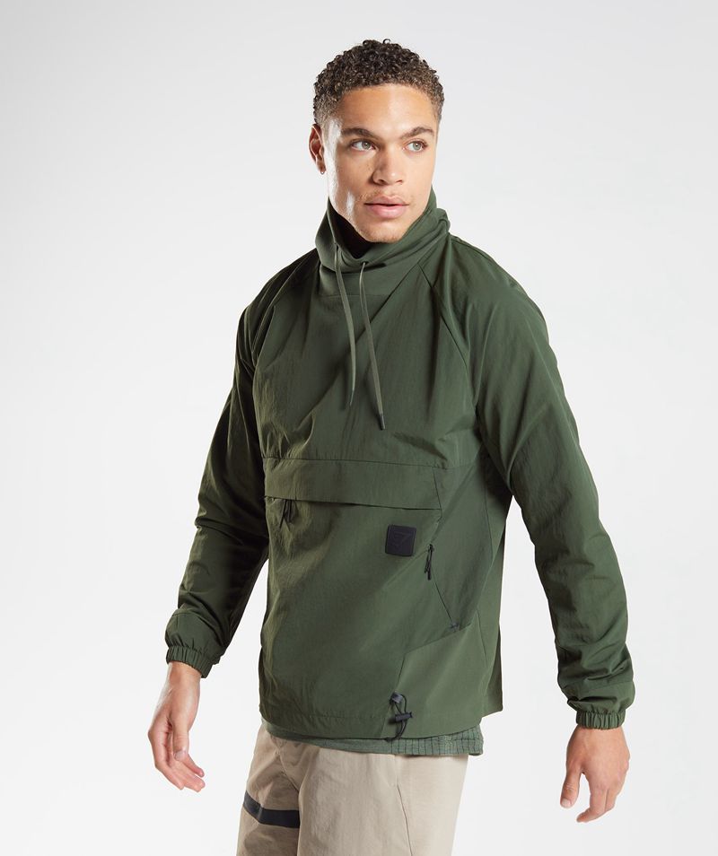 Men's Gymshark Retake Anorak Jackets Olive | USA  9306-TMGDH