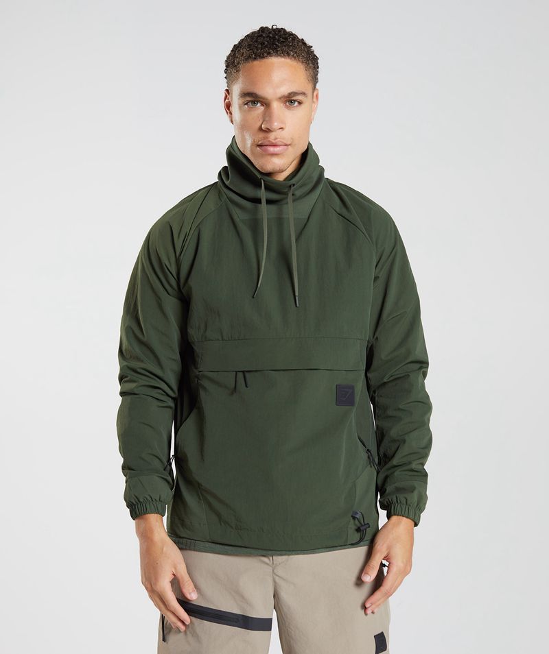 Men\'s Gymshark Retake Anorak Jackets Olive | USA  9306-TMGDH