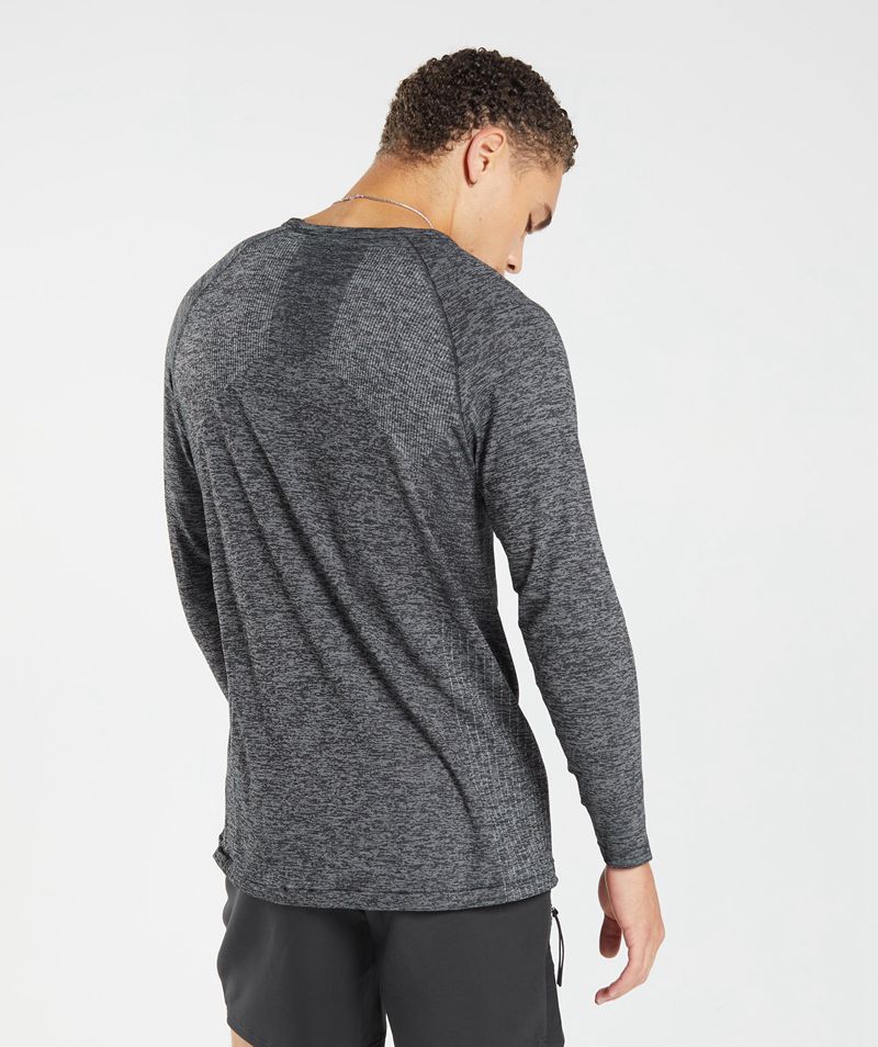 Men's Gymshark Retake Seamless Long Sleeve T-Shirts Black | USA  4628-YWTJE