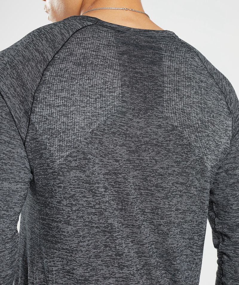 Men's Gymshark Retake Seamless Long Sleeve T-Shirts Black | USA  4628-YWTJE