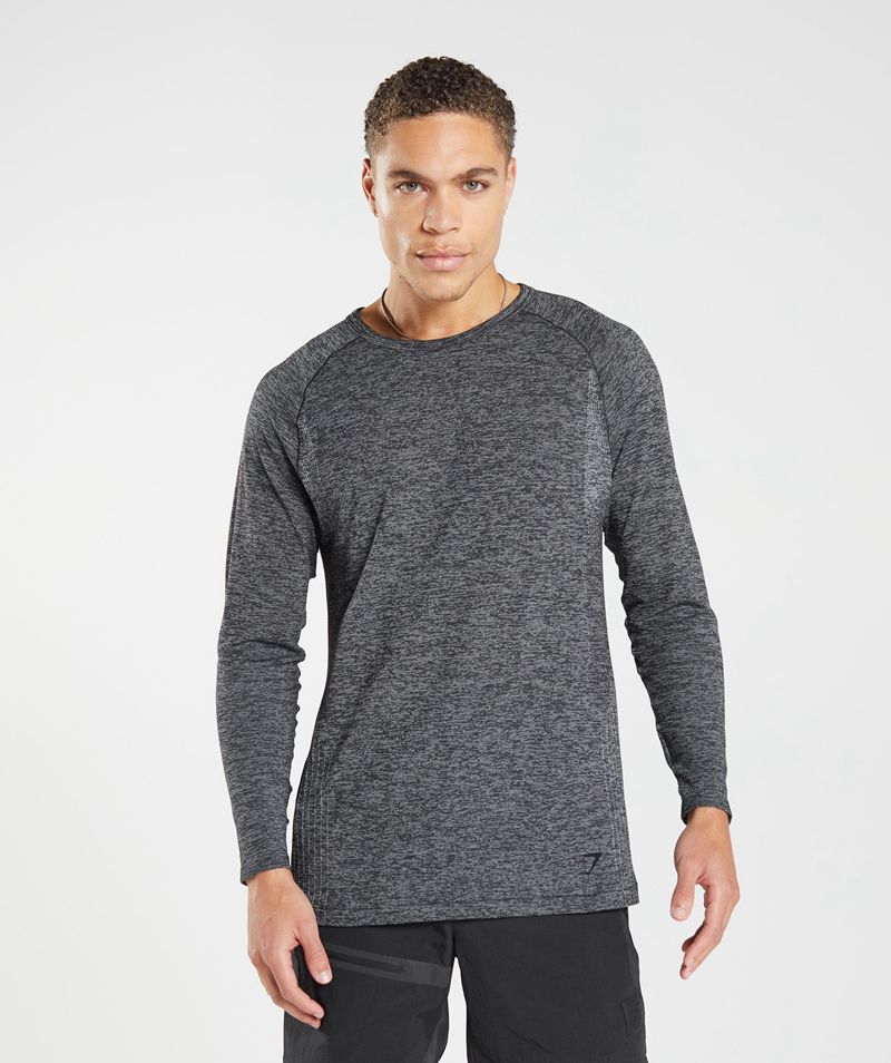 Men\'s Gymshark Retake Seamless Long Sleeve T-Shirts Black | USA  4628-YWTJE