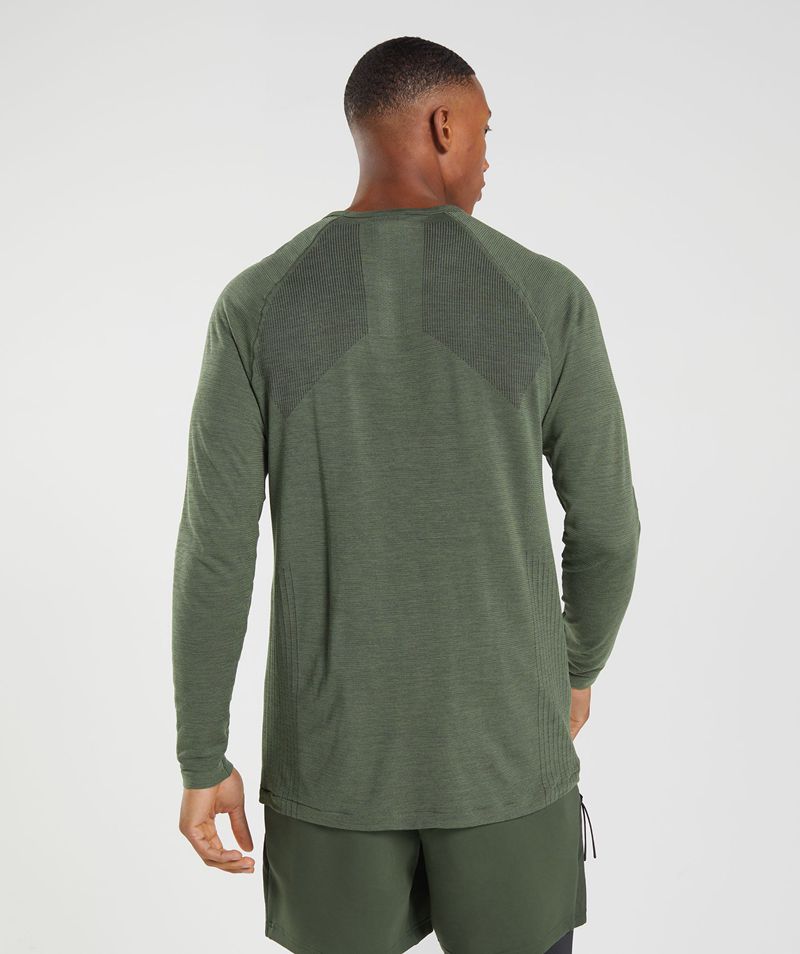 Men's Gymshark Retake Seamless Long Sleeve T-Shirts Olive | USA  8351-CWFKR