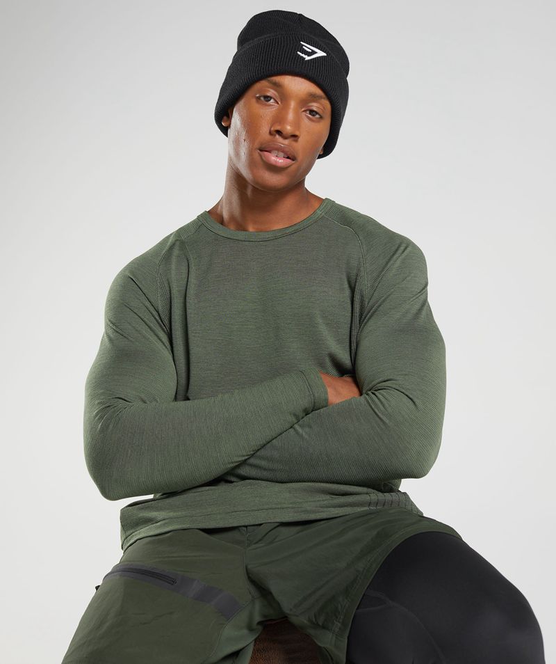 Men's Gymshark Retake Seamless Long Sleeve T-Shirts Olive | USA  8351-CWFKR