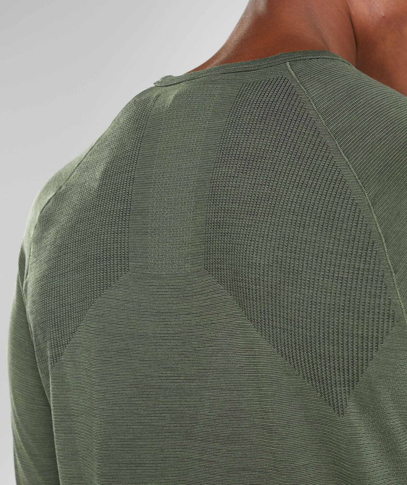 Men's Gymshark Retake Seamless Long Sleeve T-Shirts Olive | USA  8351-CWFKR