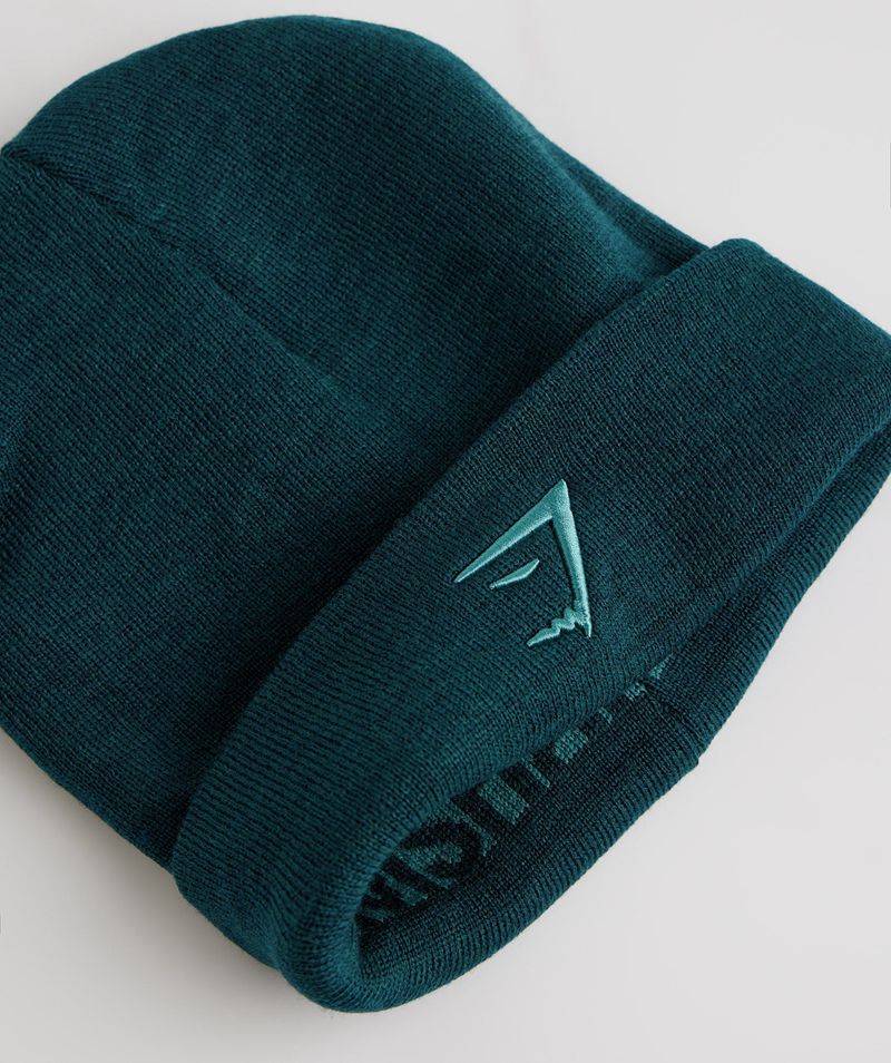 Men's Gymshark Reversable Jacquard Beanie Turquoise | USA  1947-CJRSY