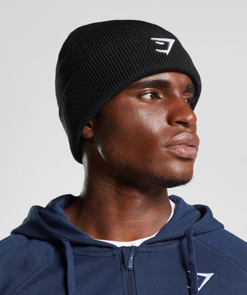 Men's Gymshark Sharkhead Beanie Black | USA  2706-RLAVW