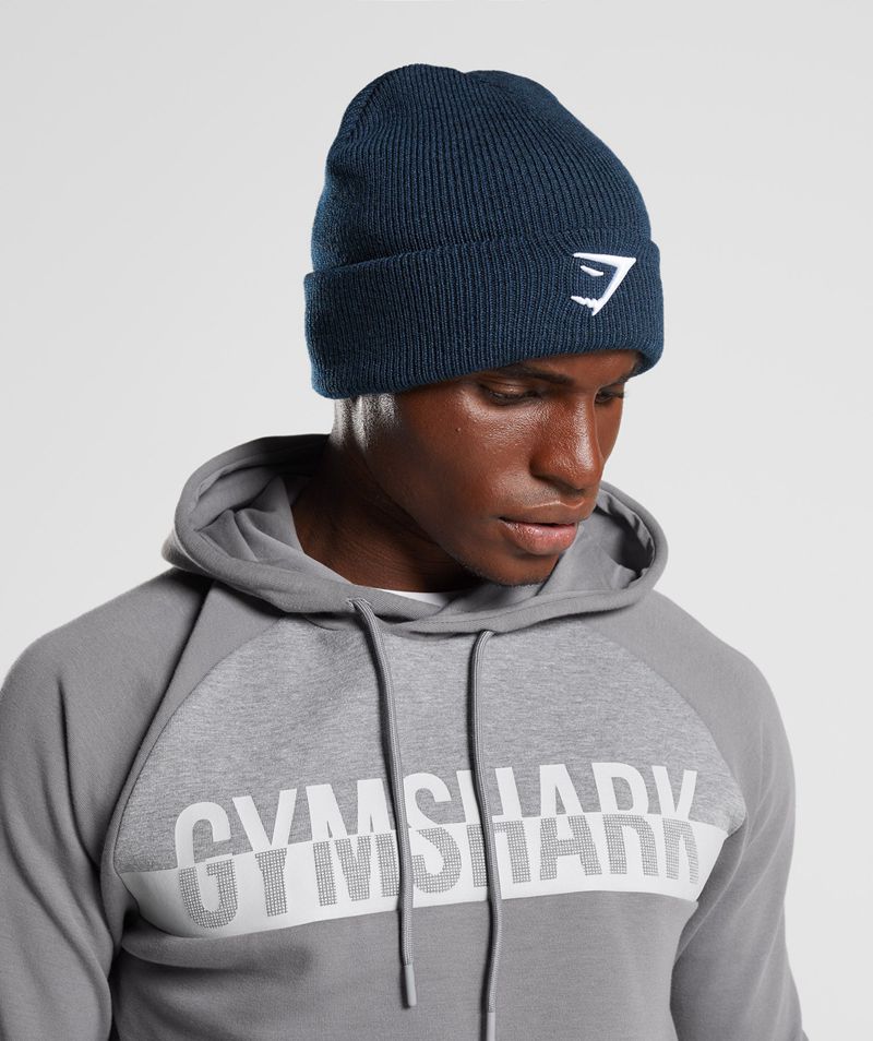 Men's Gymshark Sharkhead Beanie Navy | USA  3547-IPWBD