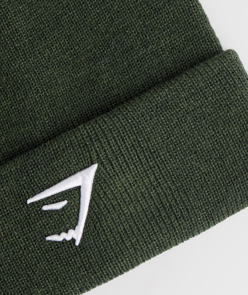 Men's Gymshark Sharkhead Beanie Olive | USA  5814-EKJNS