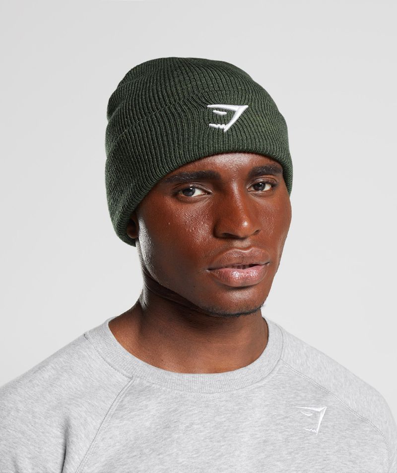 Men's Gymshark Sharkhead Beanie Olive | USA  5814-EKJNS