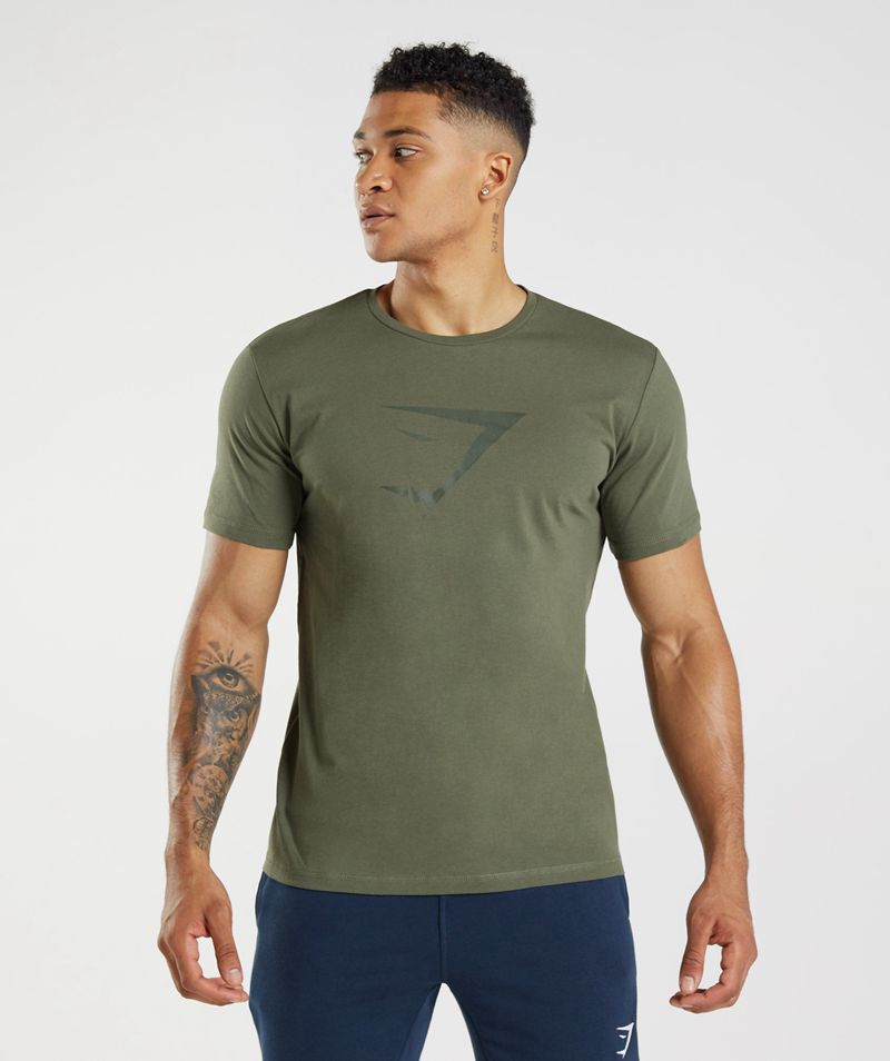 Men\'s Gymshark Sharkhead Infill T-Shirts Olive | USA  0916-AVXUO