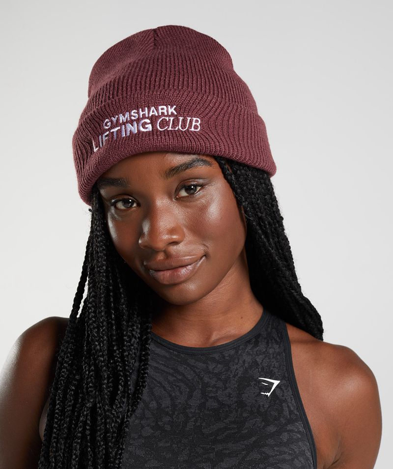 Men's Gymshark Social Club Beanie Burgundy | USA  1028-RAYUM