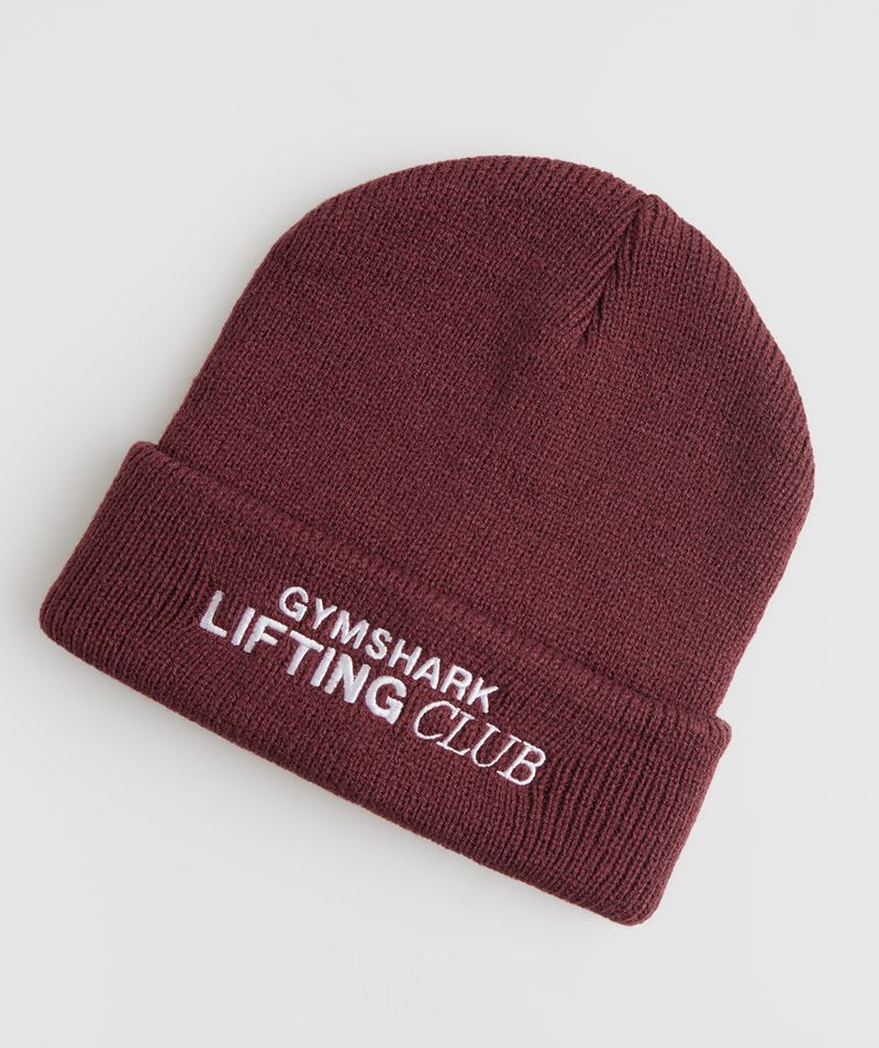 Men\'s Gymshark Social Club Beanie Burgundy | USA  1028-RAYUM