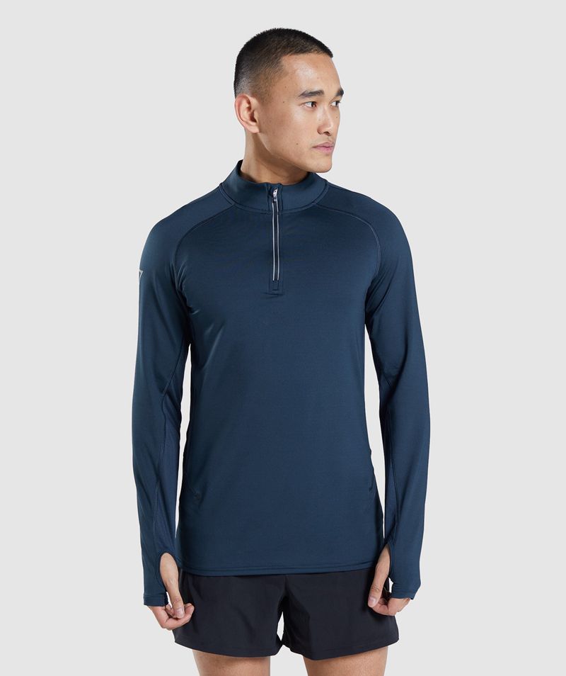 Men\'s Gymshark Speed Evolve 1/4 Zip Sweatshirts Navy | USA  3842-SFRTV