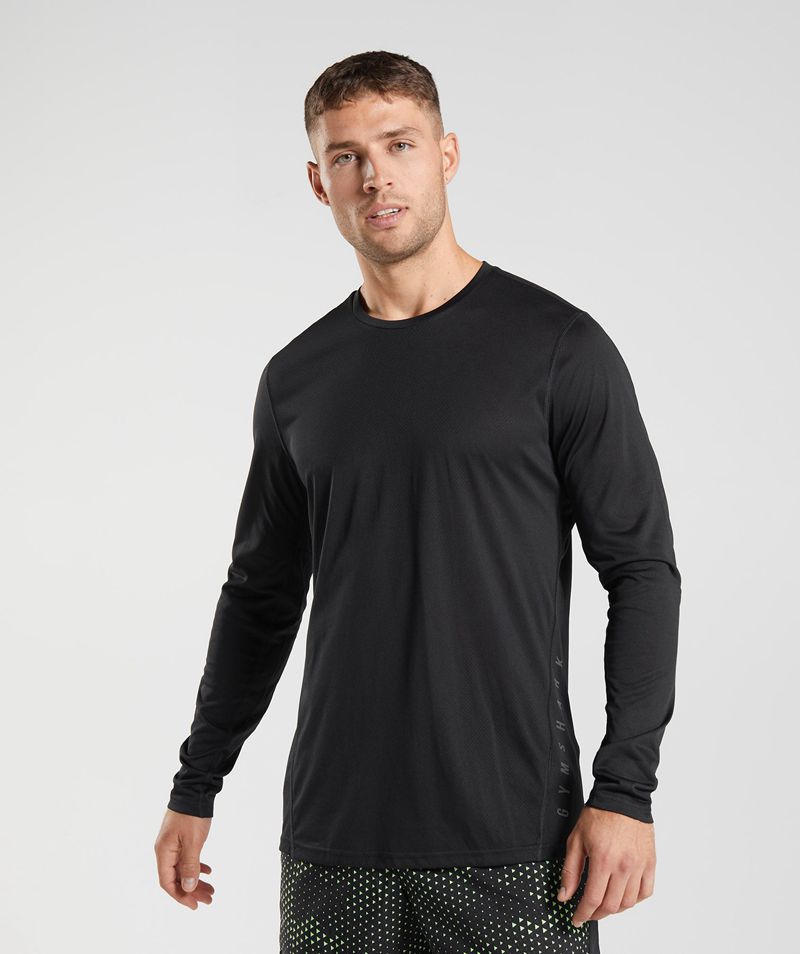 Men\'s Gymshark Sport Long Sleeve T-Shirts Black | USA  9314-MGHEP