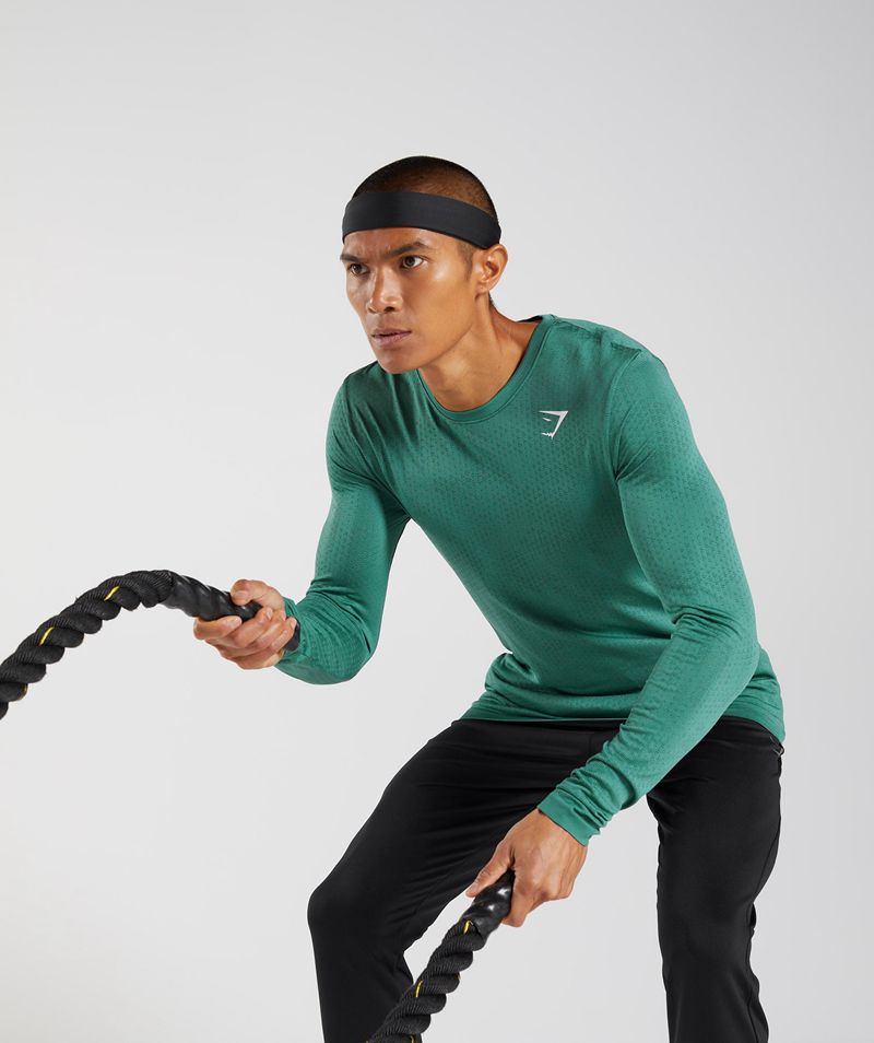 Men's Gymshark Sport Seamless Long Sleeve T-Shirts Green | USA  6145-OBJRY