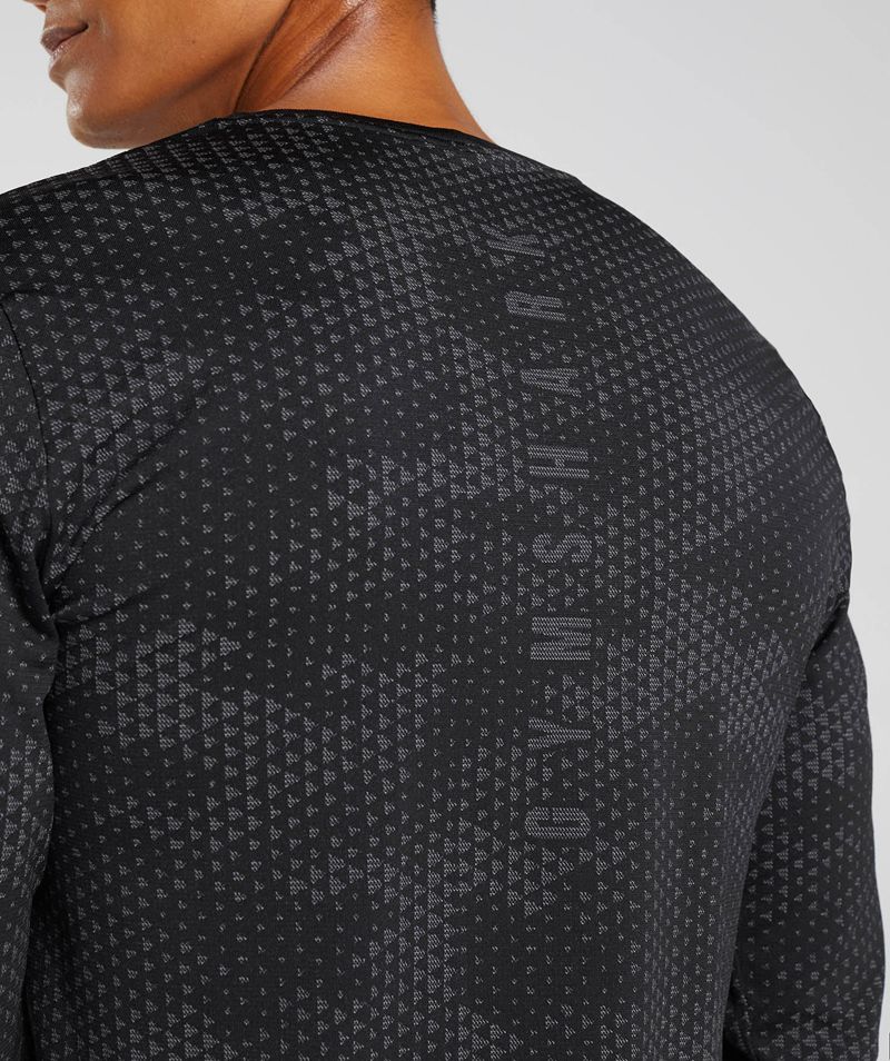 Men's Gymshark Sport Seamless Long Sleeve T-Shirts Black | USA  7938-DHLQY