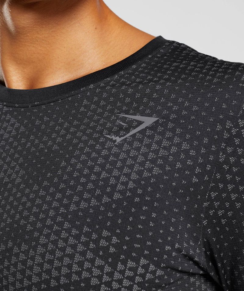 Men's Gymshark Sport Seamless Long Sleeve T-Shirts Black | USA  7938-DHLQY