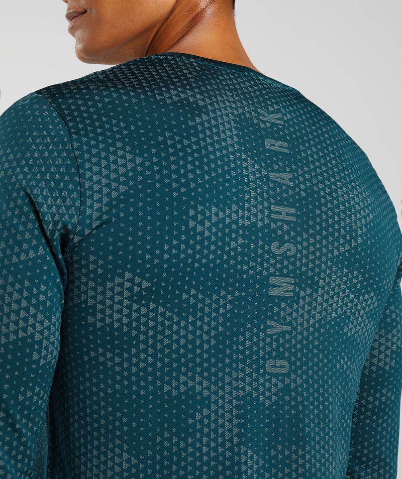 Men's Gymshark Sport Seamless Long Sleeve T-Shirts Turquoise | USA  8465-EVGMO