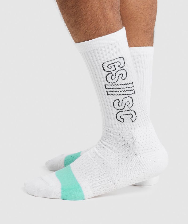 Men's Gymshark Steve Cook Crew Socks White | USA  9716-MNHFY