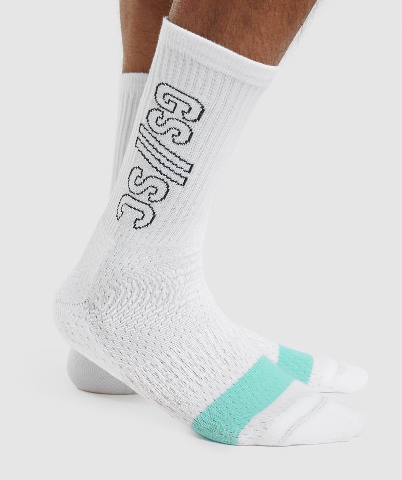 Men's Gymshark Steve Cook Crew Socks White | USA  9716-MNHFY