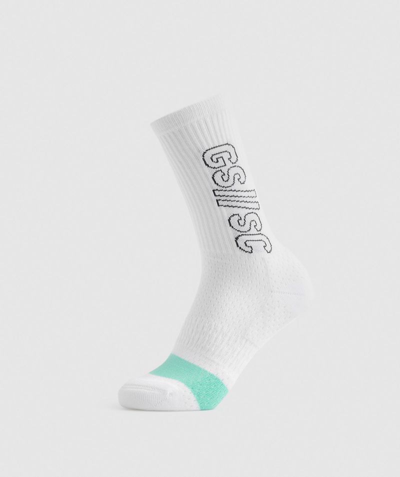 Men\'s Gymshark Steve Cook Crew Socks White | USA  9716-MNHFY