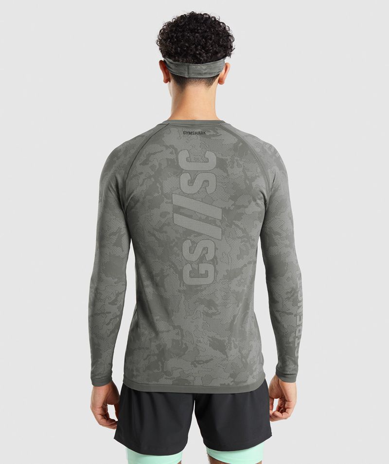 Men's Gymshark Steve Cook Long Sleeve Seamless T-Shirts Grey | USA  0432-IYJAO