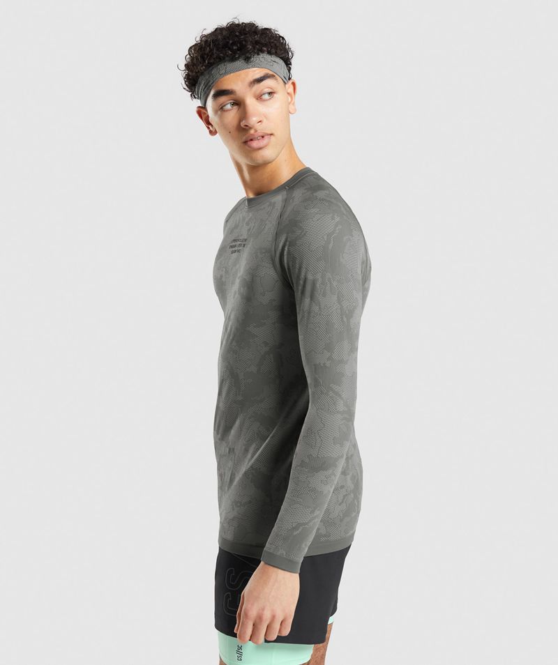 Men's Gymshark Steve Cook Long Sleeve Seamless T-Shirts Grey | USA  0432-IYJAO