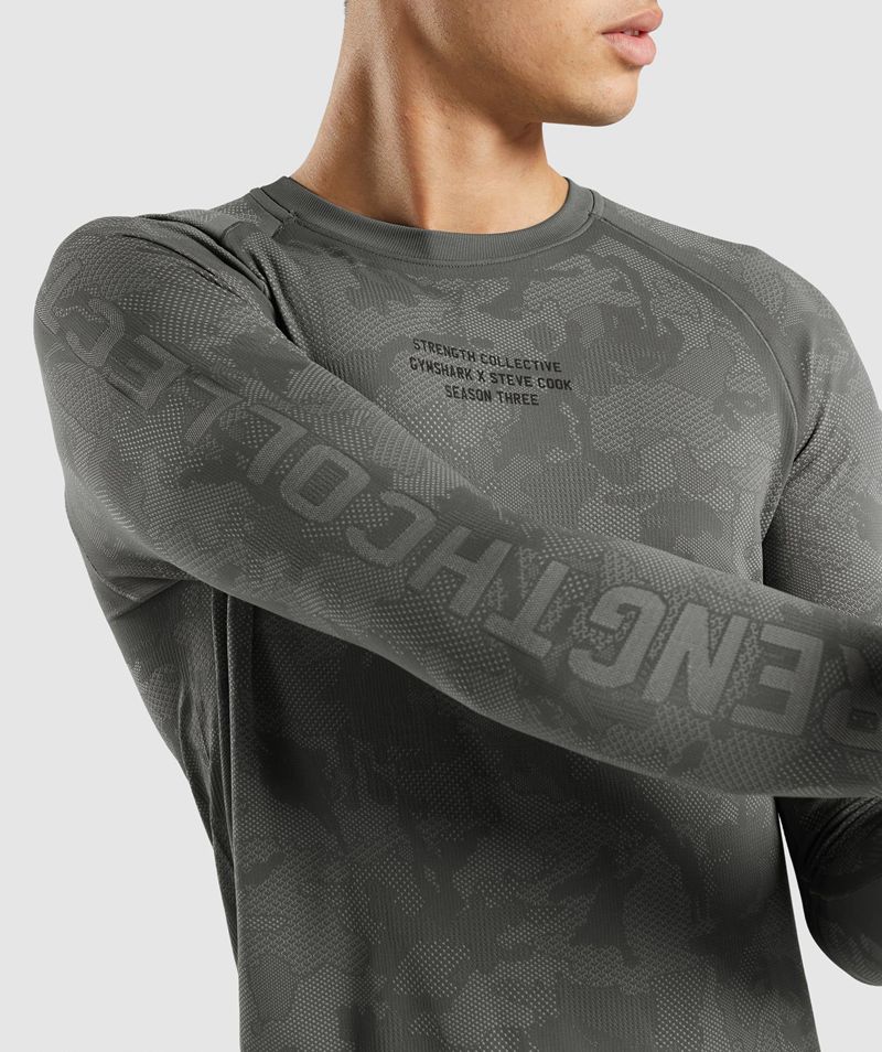 Men's Gymshark Steve Cook Long Sleeve Seamless T-Shirts Grey | USA  0432-IYJAO