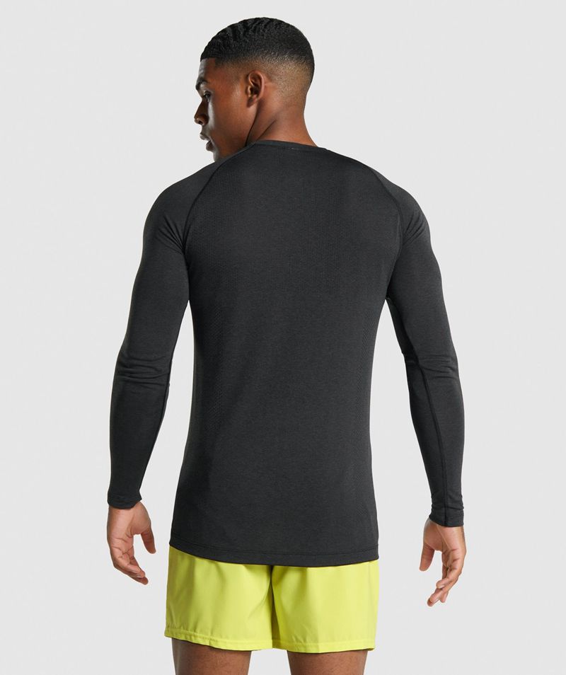 Men's Gymshark Vital Light Seamless Long Sleeve T-Shirts Black | USA  6875-SMXOQ