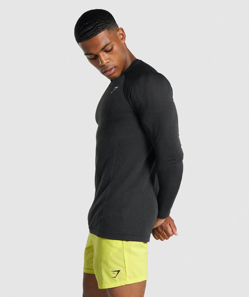 Men's Gymshark Vital Light Seamless Long Sleeve T-Shirts Black | USA  6875-SMXOQ