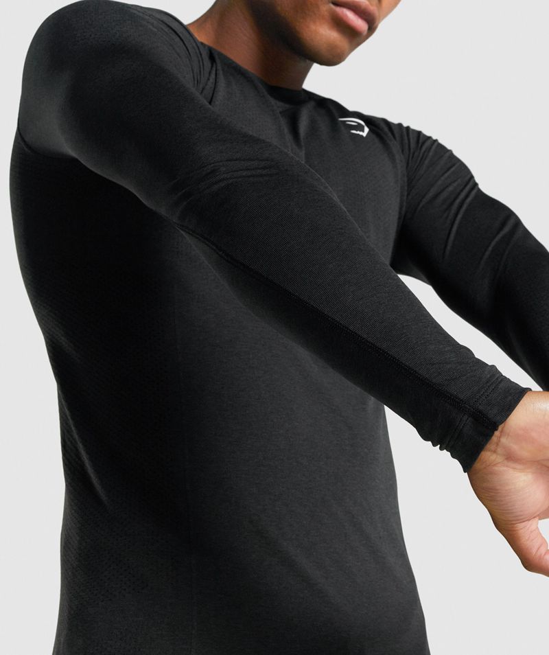 Men's Gymshark Vital Light Seamless Long Sleeve T-Shirts Black | USA  6875-SMXOQ