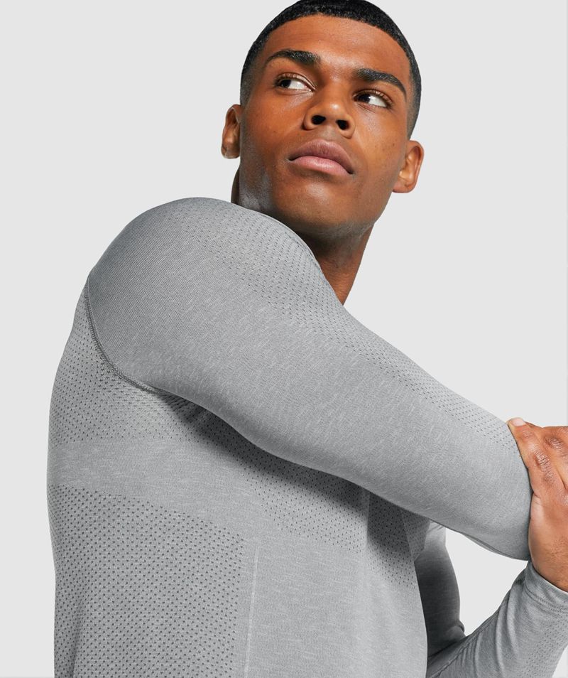 Men's Gymshark Vital Light Seamless Long Sleeve T-Shirts Grey | USA  9541-SNYAJ