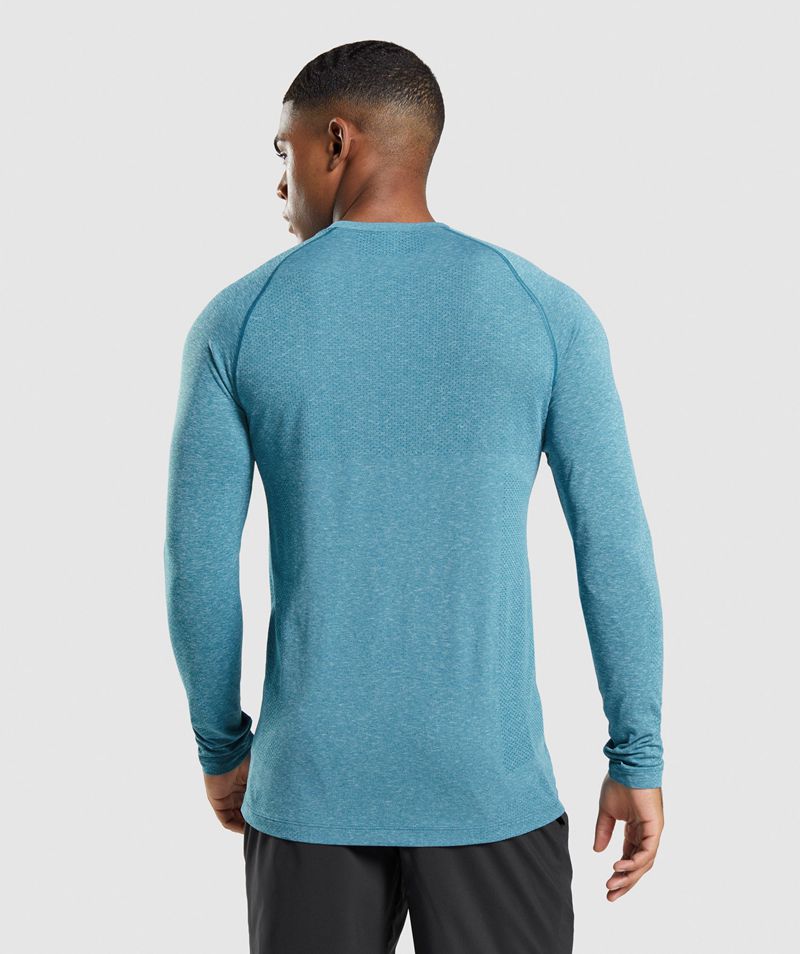 Men's Gymshark Vital Seamless Light Long Sleeve T-Shirts Blue | USA  8963-KXZCP