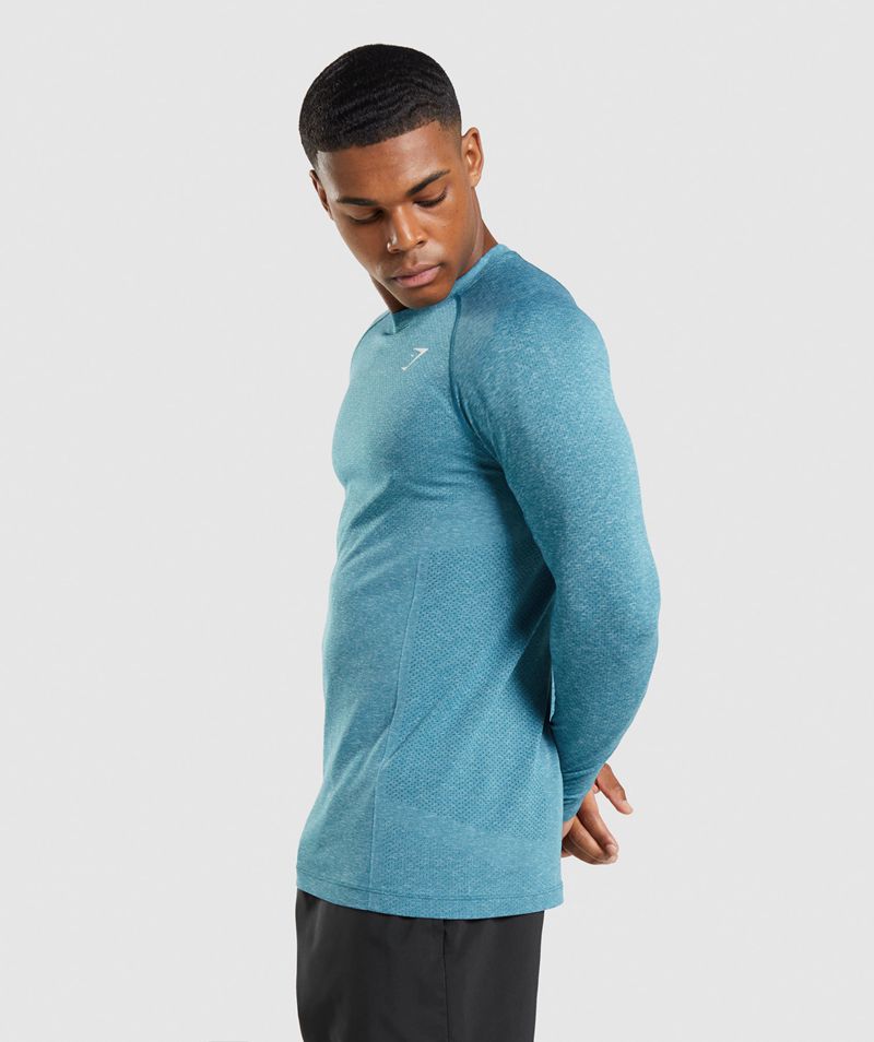 Men's Gymshark Vital Seamless Light Long Sleeve T-Shirts Blue | USA  8963-KXZCP