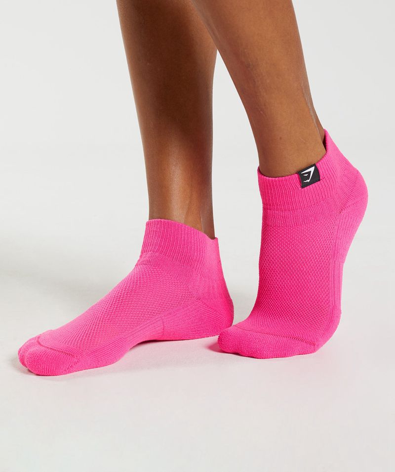 Men's Gymshark Woven Tab Sneaker 3pk Socks Green Pink Fuchsia | USA  5783-JWVLU