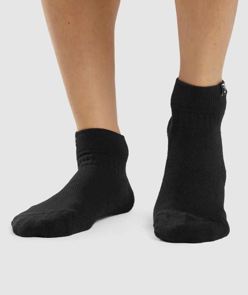 Men's Gymshark Woven Tab Sneaker 3pk Socks Black | USA  6028-RACWM