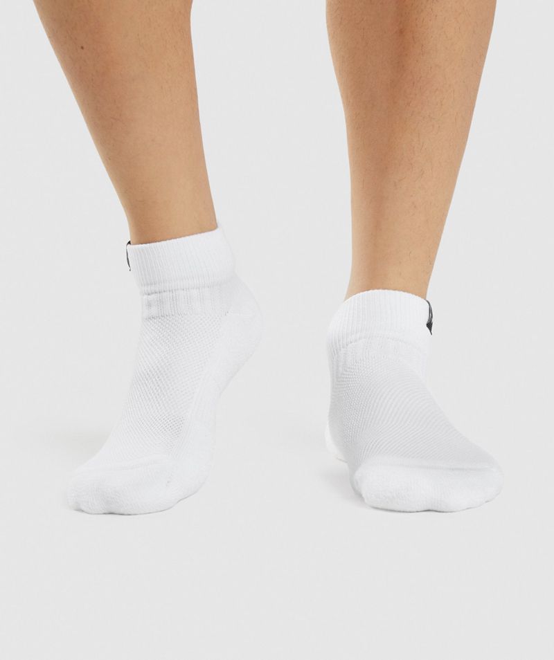 Men's Gymshark Woven Tab Sneaker 3pk Socks White | USA  6429-KZOGE