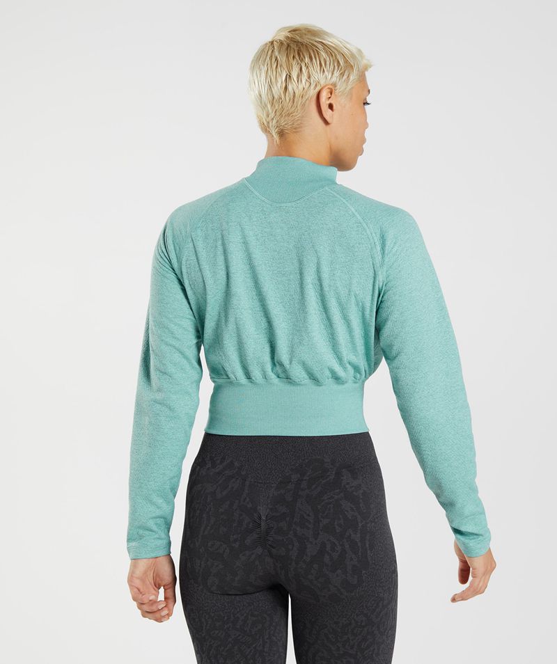 Women's Gymshark 315 Long Sleeve Warmup Tops Turquoise | USA  3058-SYQNA