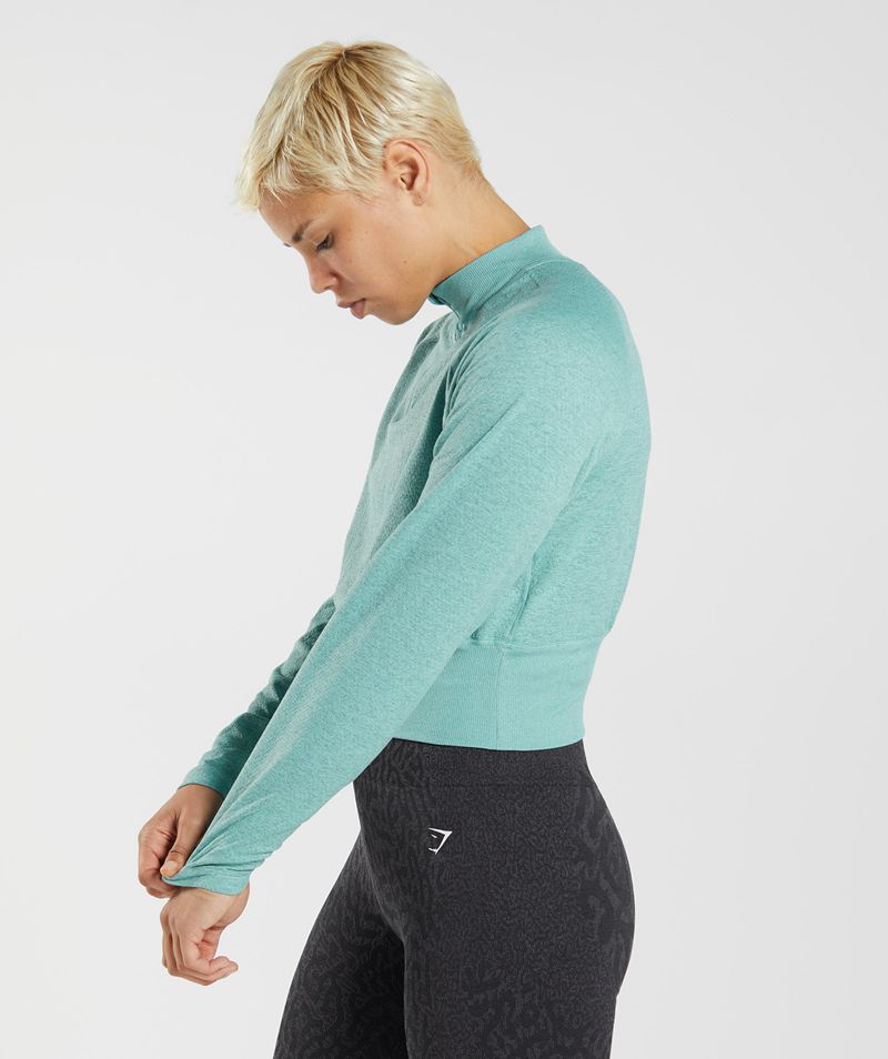 Women's Gymshark 315 Long Sleeve Warmup Tops Turquoise | USA  3058-SYQNA