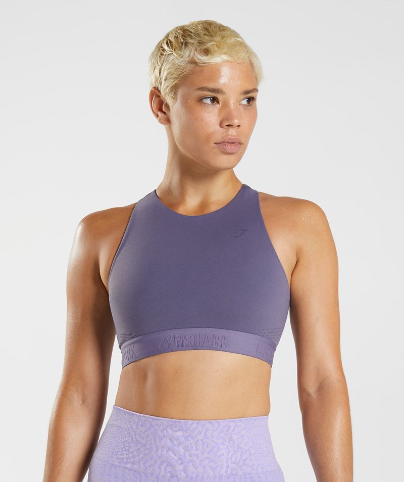 Women\'s Gymshark 315 Performance High Neck Sports Bra Purple | USA  6741-QNZKJ