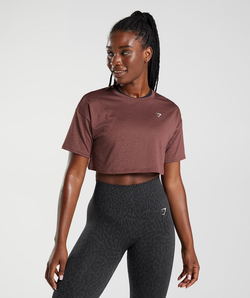 Women\'s Gymshark Adapt Animal Seamless Crop Tops Burgundy | USA  0296-VOHSM