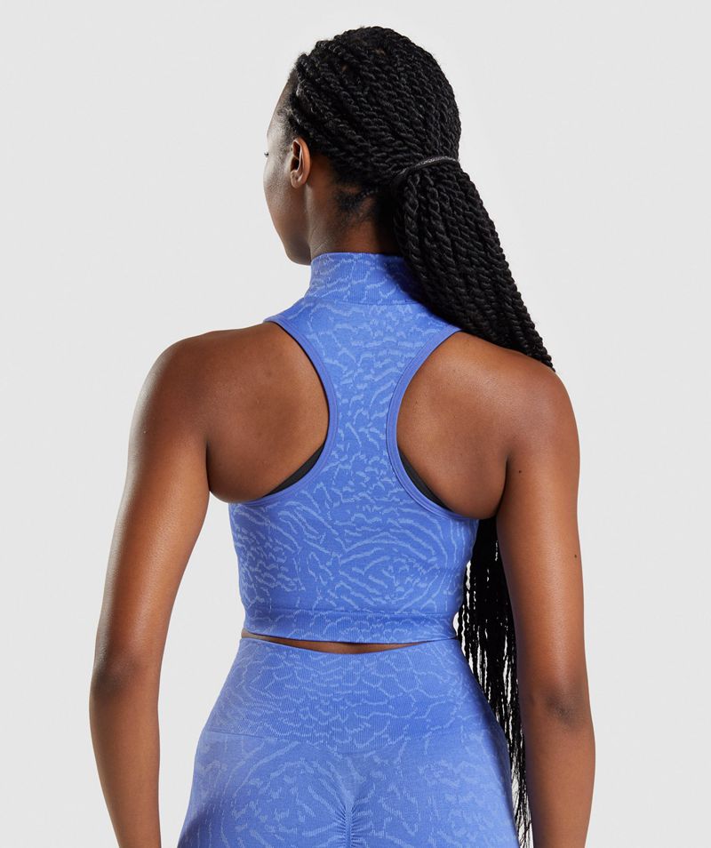 Women's Gymshark Adapt Animal Seamless Crop 1/2 Zip Tops Blue | USA  1208-JDQHI