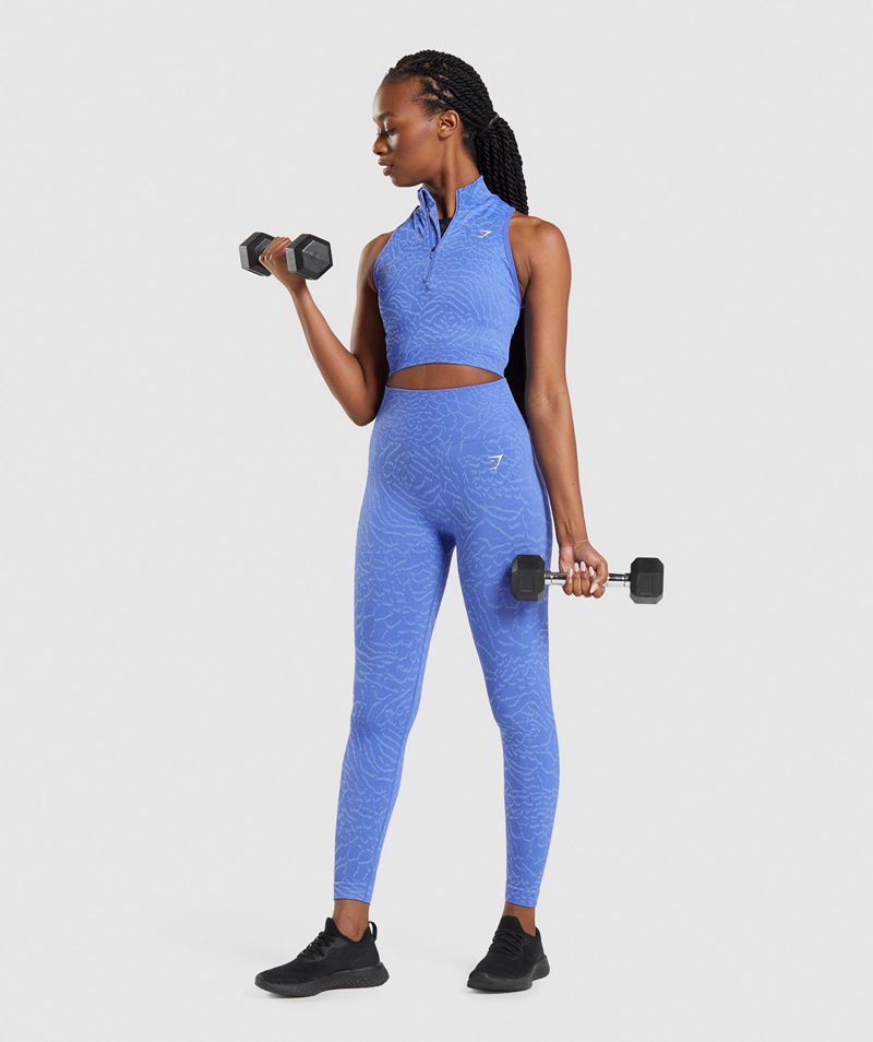 Women's Gymshark Adapt Animal Seamless Crop 1/2 Zip Tops Blue | USA  1208-JDQHI