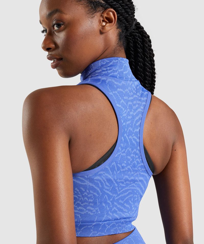 Women's Gymshark Adapt Animal Seamless Crop 1/2 Zip Tops Blue | USA  1208-JDQHI