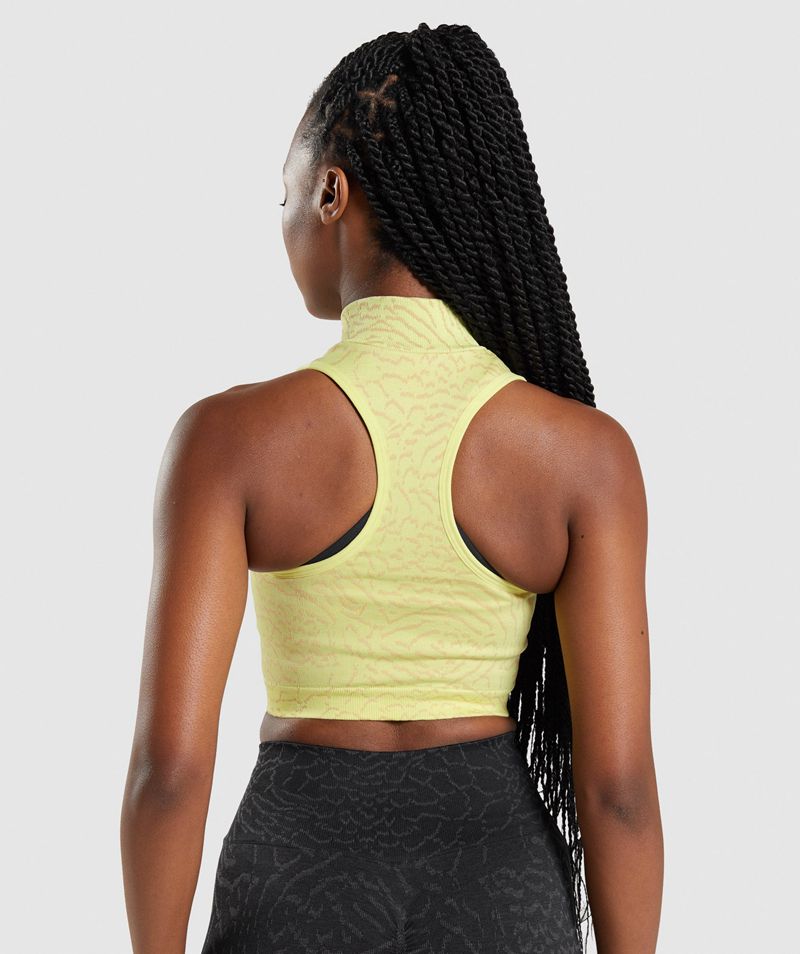 Women's Gymshark Adapt Animal Seamless Crop 1/2 Zip Tops Yellow | USA  2476-JRWKS