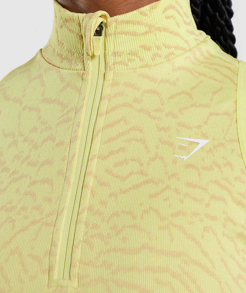 Women's Gymshark Adapt Animal Seamless Crop 1/2 Zip Tops Yellow | USA  2476-JRWKS