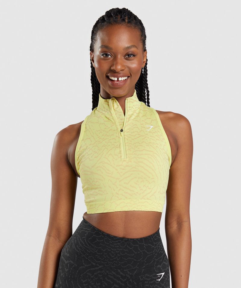 Women\'s Gymshark Adapt Animal Seamless Crop 1/2 Zip Tops Yellow | USA  2476-JRWKS